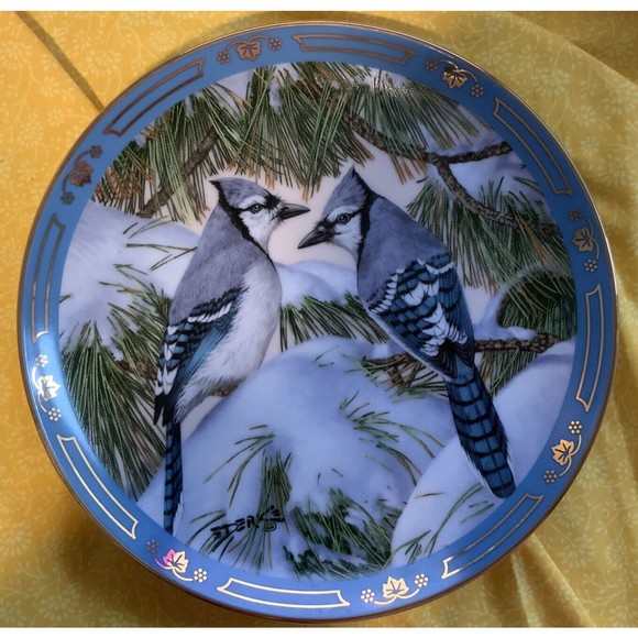 Danbury Mint Plate “Blue Christmas” From Winged Treasures - Bluejays - 1991 - Picture 1 of 2